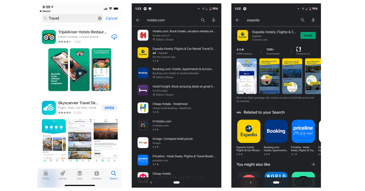 live search results in apple app store vs google play store